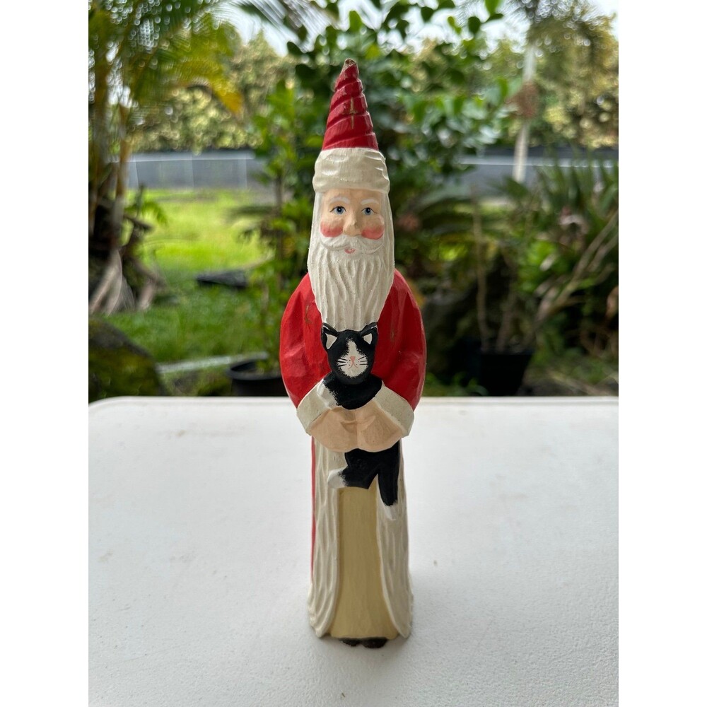 Vintage James Haddon Folk Art Hand Carved Painted Wooden Santa Claus Figurine